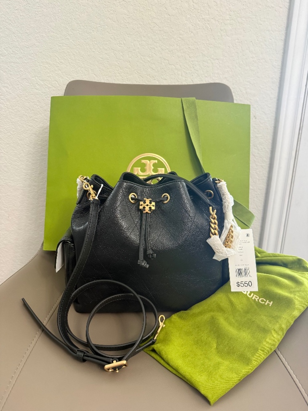 Tory Burch Charlie quilted drawstring shoulder bag